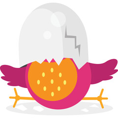 A Pink Chick Hatching From A Cracked Egg With An Orange And Yellow Interior And A Transparent Background