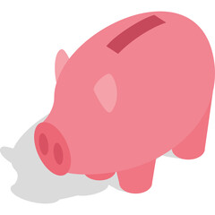 A Pink Piggy Bank Casts a Shadow on a Transparent Background Representing Savings and Financial Growth