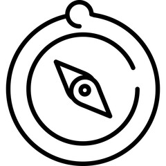 A simple black and white line drawing of a compass showing a stylized needle pointing towards the upper 
