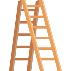 A Simple Wooden A-Frame Ladder With Wooden Rungs Standing Upright On A Transparent Background