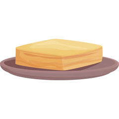 A Square Piece Of Yellow Cake Sitting On A Brown Plate Isolated On A Transparent Background Featuring A Pixelated Artistic Style