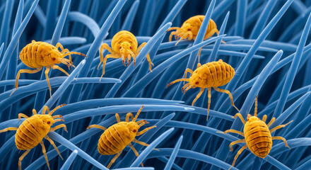 Microscopic View of Dust Mites on Fabric Fibers