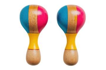 Two brightly colored wooden maracas