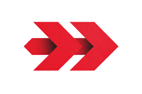 Two overlapping red arrows on black background - Powered by Adobe