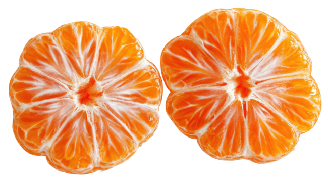 Two halves of a peeled mandarin orange