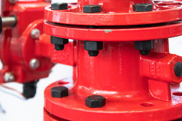 The picture shows a close-up of the structure of a red fire hose interface