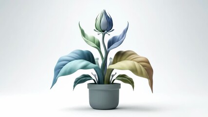 Seamless looping animation of stylized abstract potted plant forms growing and transforming against a clean background elegant, growing, digital