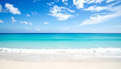 Obraz premium Tranquil beach scene under a vibrant blue sky