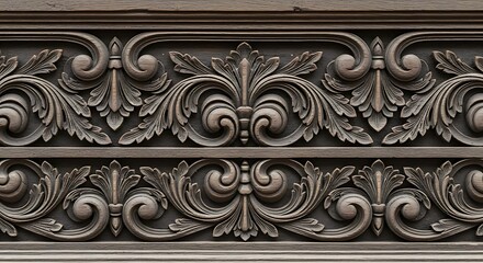 Seamless Carved Wood Panel with Classic Ornate Acanthus Leaf and Scroll Pattern - Detailed Antique Wooden Texture