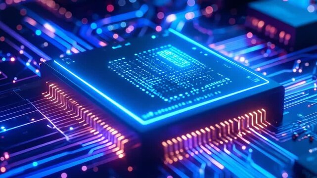 Futuristic CPU Chip on Circuit Board Close-up