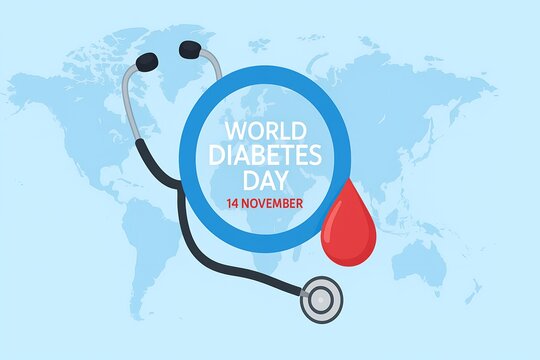 World diabetes day greeting card with stethoscope and blood drop vector - Powered by Adobe