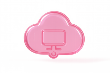 Pink glossy cloud computing icon representing data storage and network technology, 3d rendering with transparent background