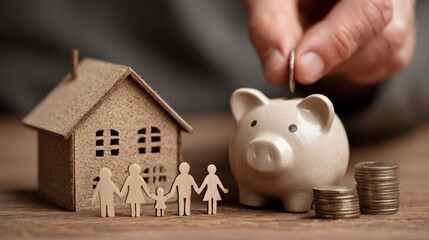 Saving Money for a Home: Family, Piggy Bank, and Coins Representing Financial Planning