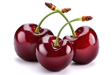 Freshly picked cherries, glistening with dew, tempting and delicious for summer recipes, desserts, or healthy snacks, a burst of sweet flavor