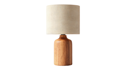 Beige fabric lampshade on a wooden base