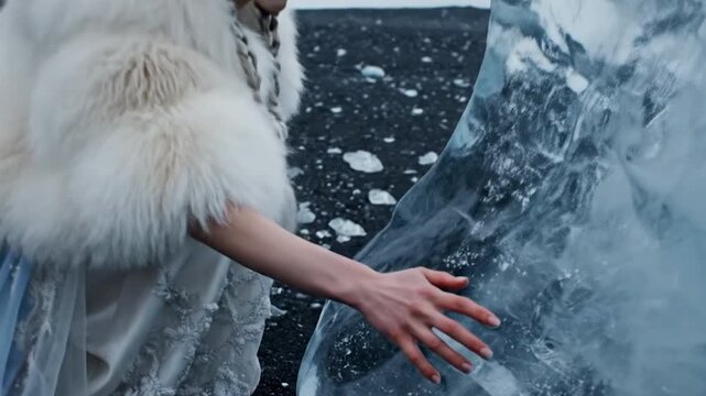 The Ice Maiden of Iceland An Ethereal Fashion Portrait on a Glacial Beach
