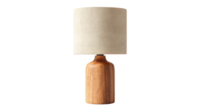 Beige fabric lampshade on a wooden base