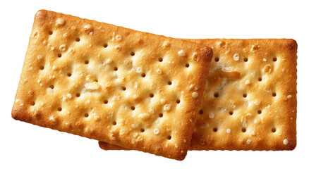 Two crackers stacked, close-up view
