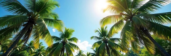 Obraz premium Tranquil Indonesian Landscape Lush Coconut Palm Trees Swaying Gently Under a Sunny Sky