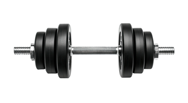 A black and chrome dumbbell isolated on white