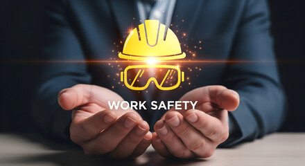 Work Safety and Protection Concept: Hard Hat and Goggles in Hand