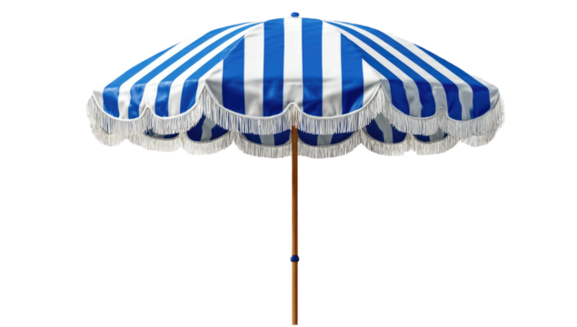 Striped beach umbrella with fringe