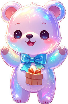 holographic bear with a gift