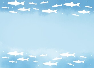 青い海を泳ぐ魚の水彩風背景イラスト