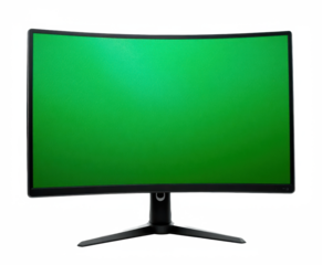 Modern Black Curved Gaming Monitor with Green Matte Screen — Side Perspective Mockup (Transparent PNG)