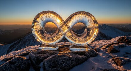 Symbol of boundless potential: An infinity sculpture on a peak during sunrise