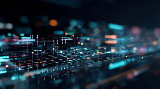 Medium shot of AI algorithms scanning online data streams to identify cyber threats proactively