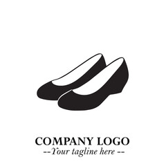 Flat Shoes Logo Symbol in Black on the White Background with Simple Elegant Fashion Design