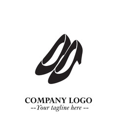 Obraz premium Flat Shoes Logo Symbol in Black on the White Background with Simple Elegant Fashion Design