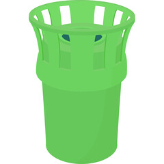 Bright Green Isometric Trash Can Icon with Slotted Top and Transparent Background