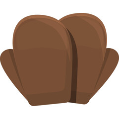 Brown Cartoon Winter Mittens for Cold Weather Protection with Smooth Shiny Surface and Curved Design on Transparent Background Ideal for Graphics and Illustrations