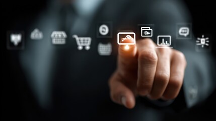 Human Finger Interacting with Cloud Computing Digital Interface for Business Concepts