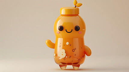 3d cute kombucha bottle character health drink