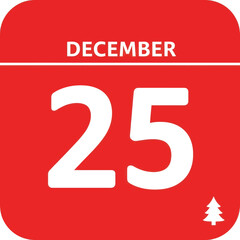Red Calendar Page Icon for Christmas Day December 25.