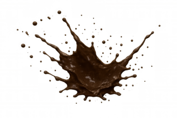 Chocolate liquid splashing with dynamic drops and swirls, melted cocoa creating an expressive abstract shape, transparent background