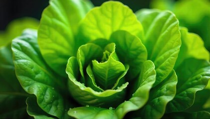 Fototapeta premium Crisp, clean, and vibrant green lettuce leaves, freshly harvested and glistening with dew, ready for use Perfect for healthy eating and culinary applications , freshness, garden