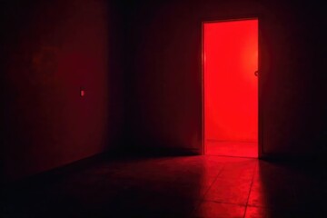 Intense red light illuminates a dark room, casting dramatic shadows and highlighting textures Perfect for film noir, danger, warning, or emergency concepts , fire, alert