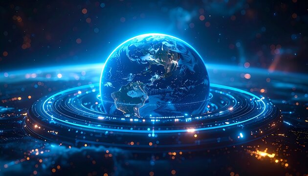 Digital Earth Hologram with Atomic Rings A Global Science Concept