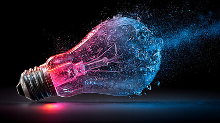 Stunning lightbulb explodes with vibrant pink and blue energy, innovation concept, creativity and imagination sparking a bright future, disruptive design
