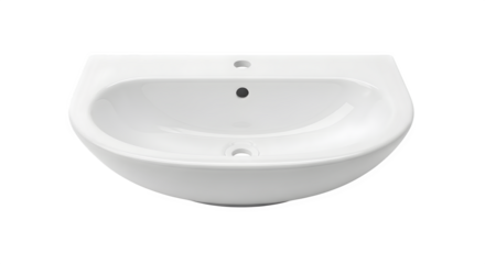 Closeup of a modern white ceramic washbasin isolated on transparent background, showcasing its sleek design and clean lines for bathroom decor ideas