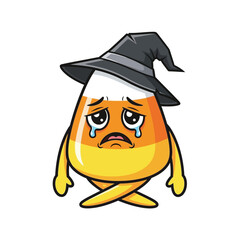 Sad candy corn witch crying halloween character vector