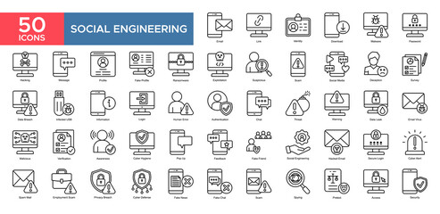 Social Engineering set. Email,Identity,Massage,Information,Humman Error,Chat,Feedback, icon. Simple outline vector illustration
