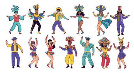 Carnival Dancers Illustration - A Festive Collection of Performers in Colorful Costumes