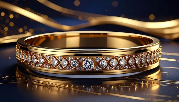 A dazzling, gold band set with shimmering gemstones, reflecting light