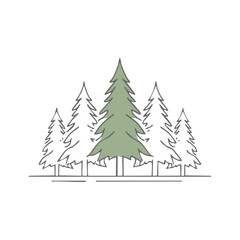 Fototapeta premium Minimalist doodle illustration of a pine tree forest with one green accent