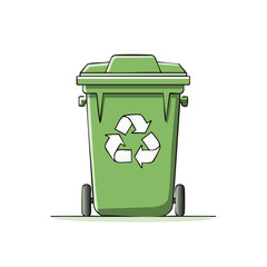Green Recycle Bin with Recycling Symbol, Container for Waste Sorting, Ecology Concept